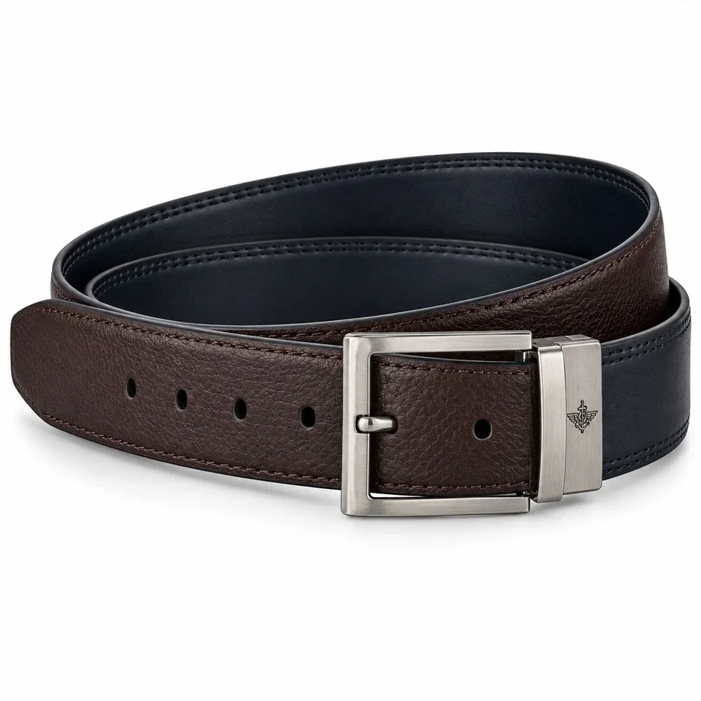 Dockers Mens Reversible Belt Black Brown Gunmetal Buckle Size Large 38-40